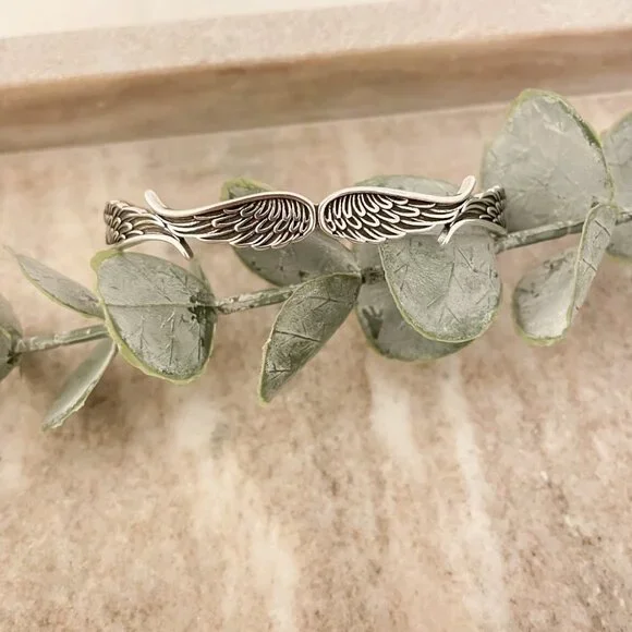 925 Sterling Silver Wings Cuff Bracelet Silver Vintage Bangle Bracelet - Picture 3 of 6